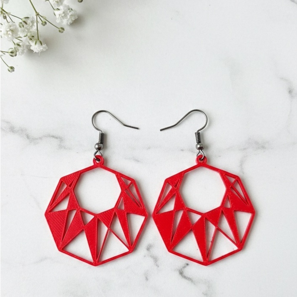 The Bold Geometry Red Earrings - Picture 3 of 6